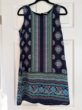 Artisan Ny Navy Multicolor Printed Sleeveless Mini Dress